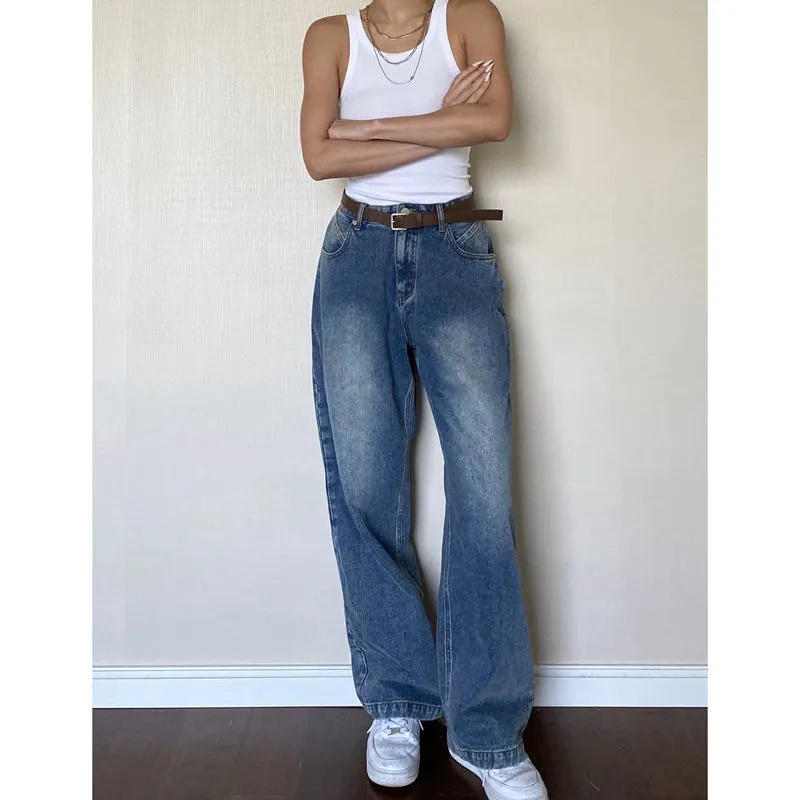 Wenkouban Retro Vintage Casual Oversize Baggy Jeans Women High Waist Streetwear Straight Leg Denim Trousers 2022 Fashion Pantalones