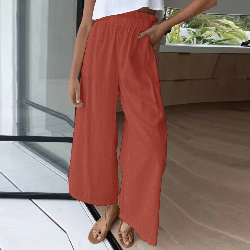 Wenkouban Summer Cotton Linen Long Pant Women High Waist Wide Leg Pant Casual Solid Baggy Trouser Female Loose Retro Sweatpant Streetwear