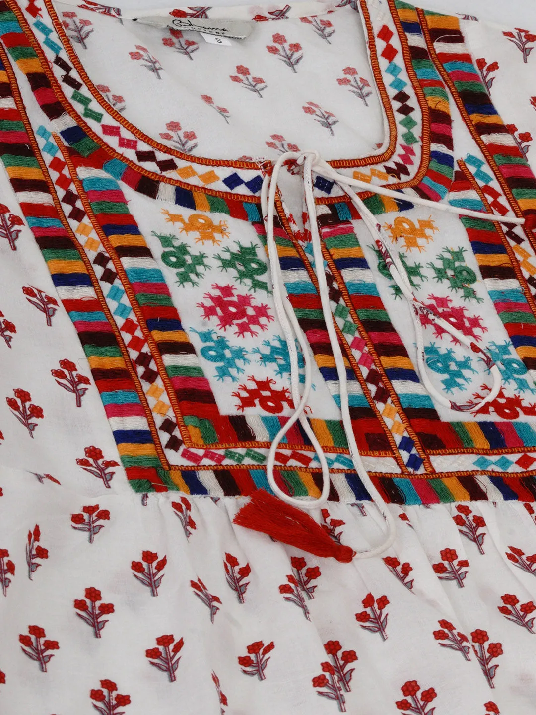 White Printed Tunic With Embroidery