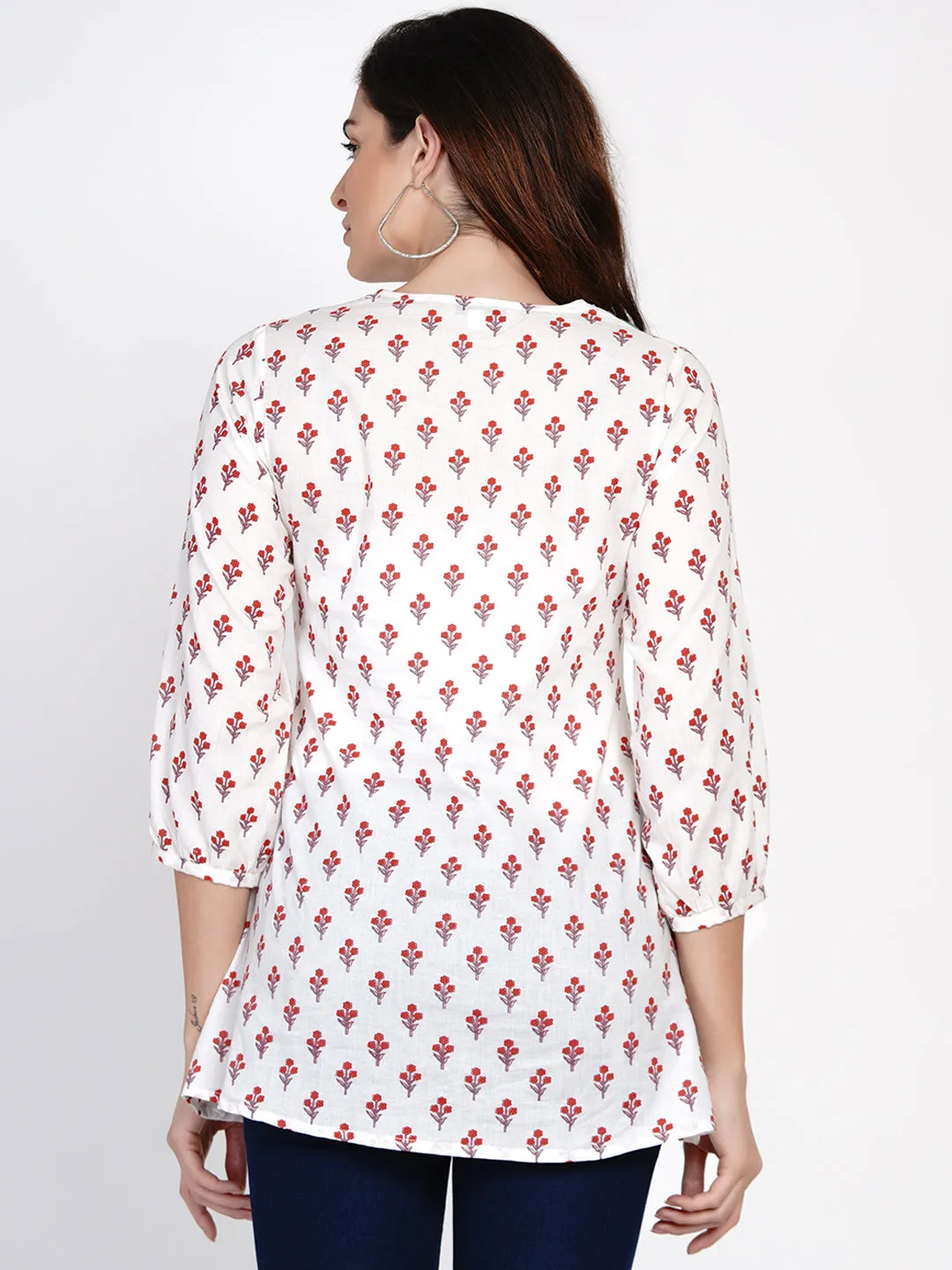 White Printed Tunic With Embroidery