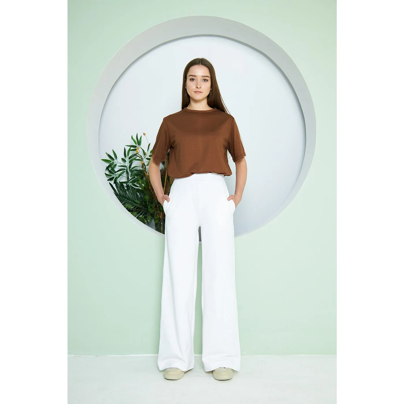 White Wide Leg Long Trousers