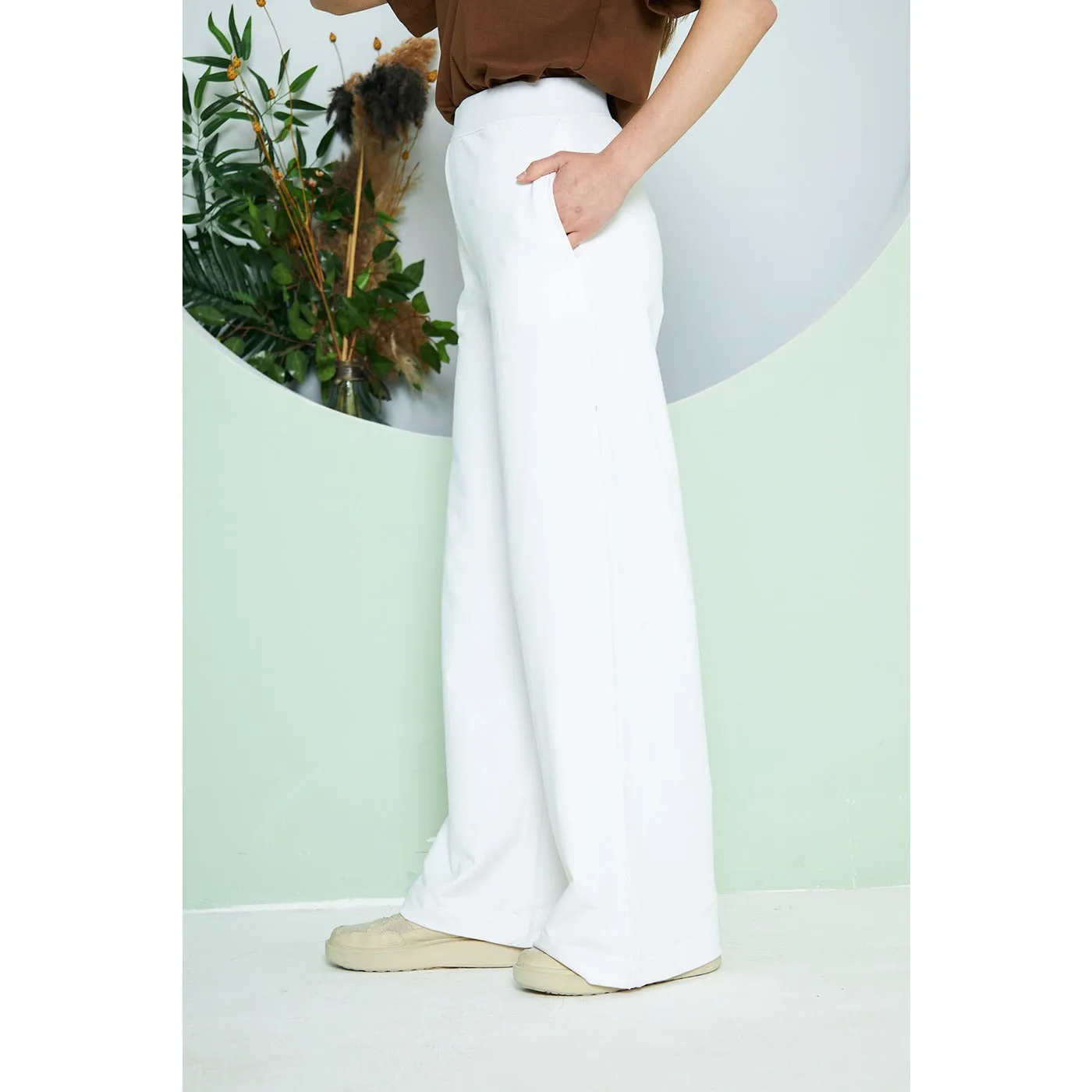 White Wide Leg Long Trousers