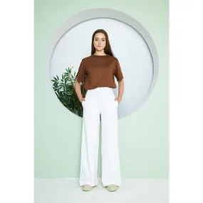 White Wide Leg Long Trousers