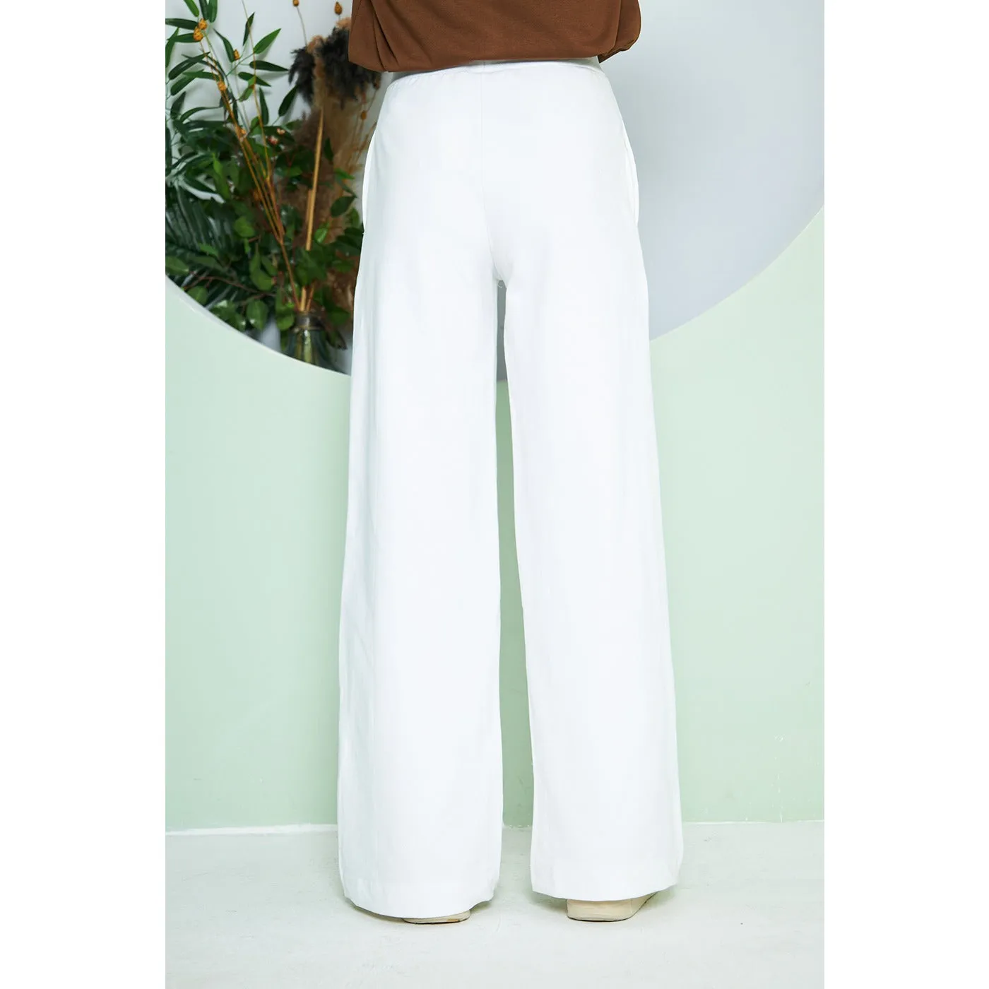 White Wide Leg Long Trousers