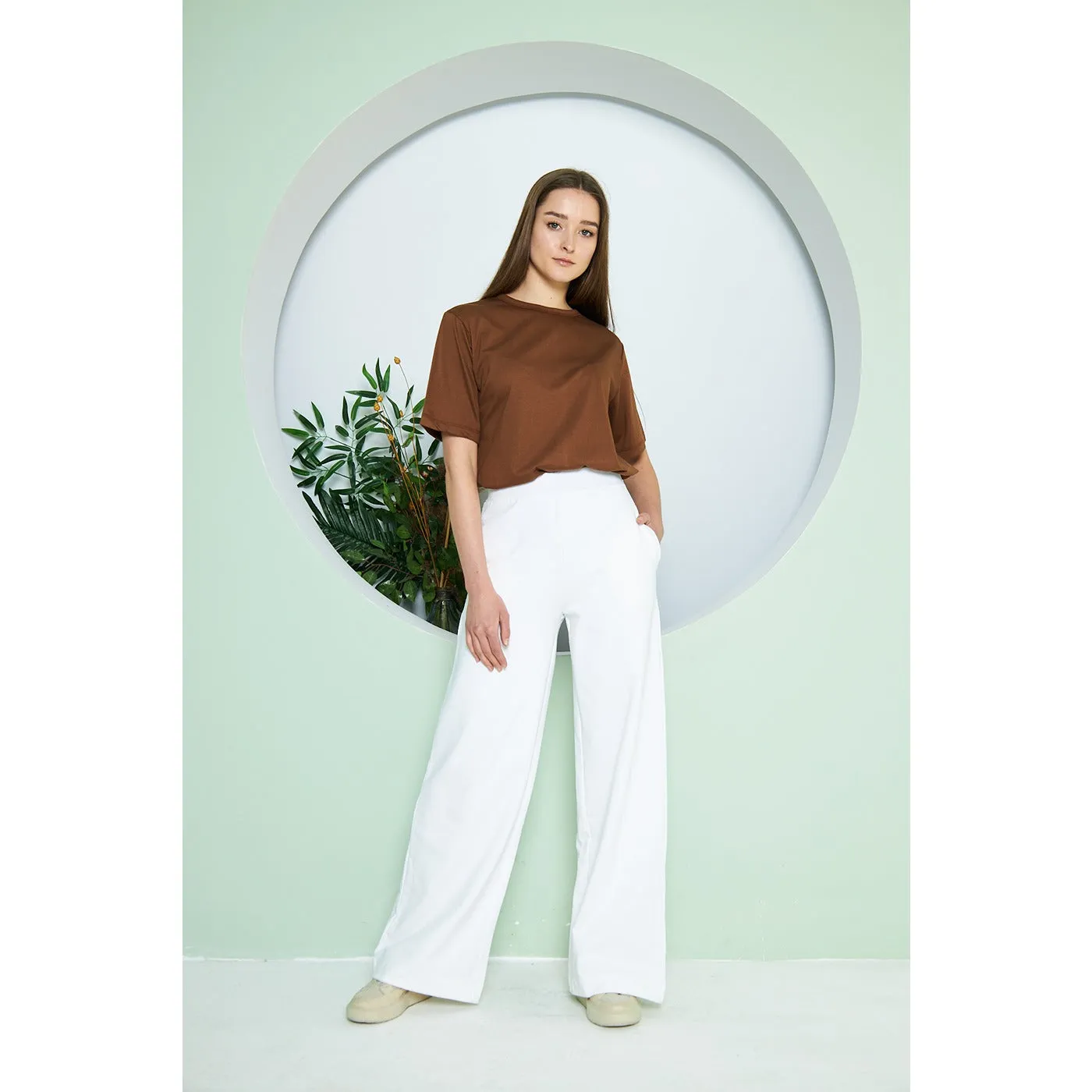 White Wide Leg Long Trousers