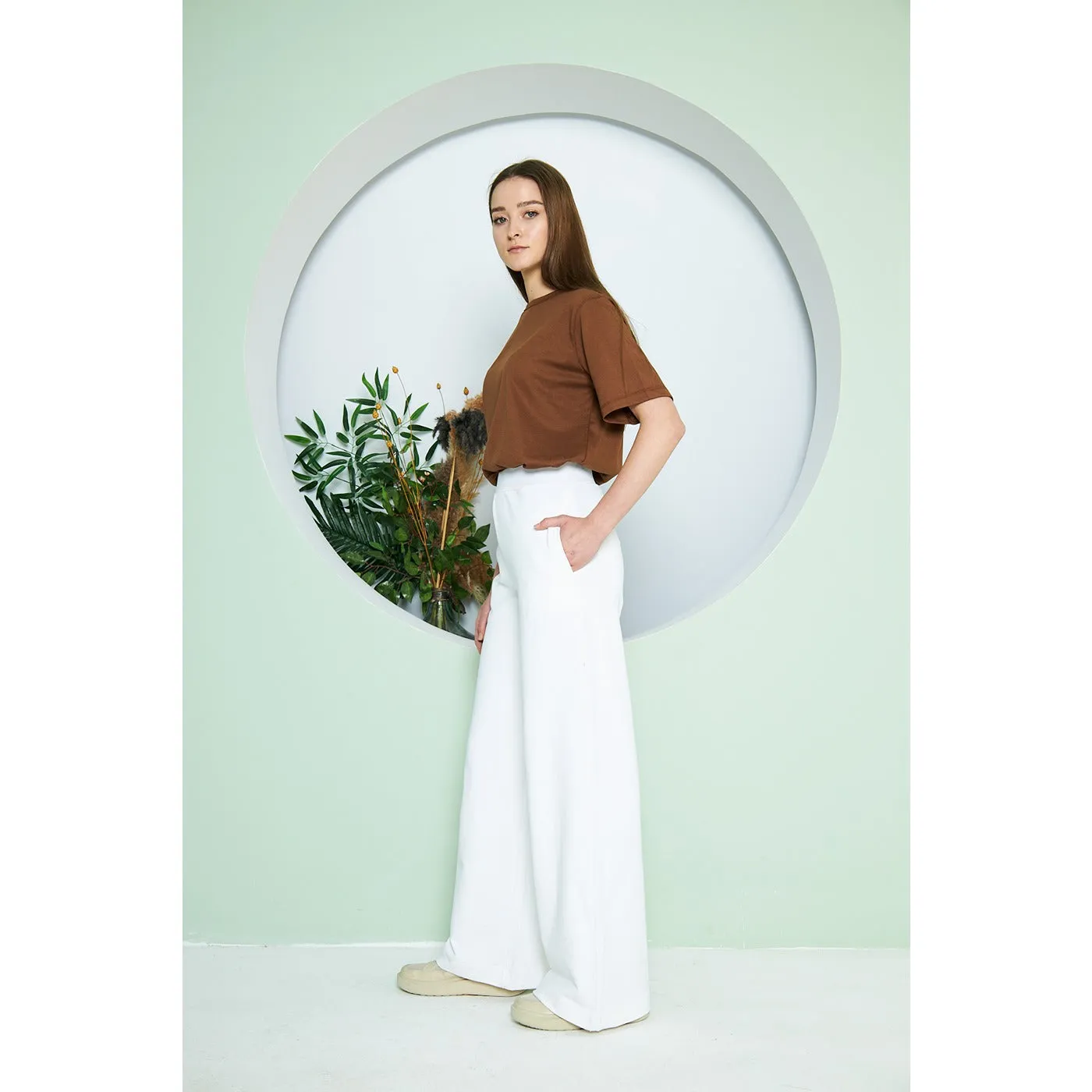 White Wide Leg Long Trousers