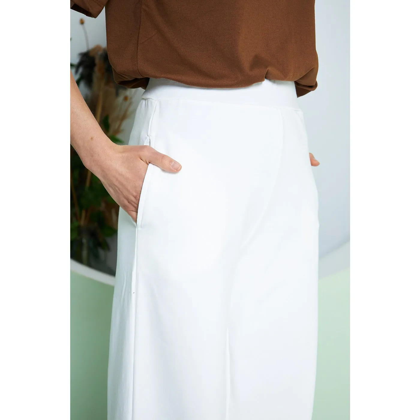 White Wide Leg Long Trousers