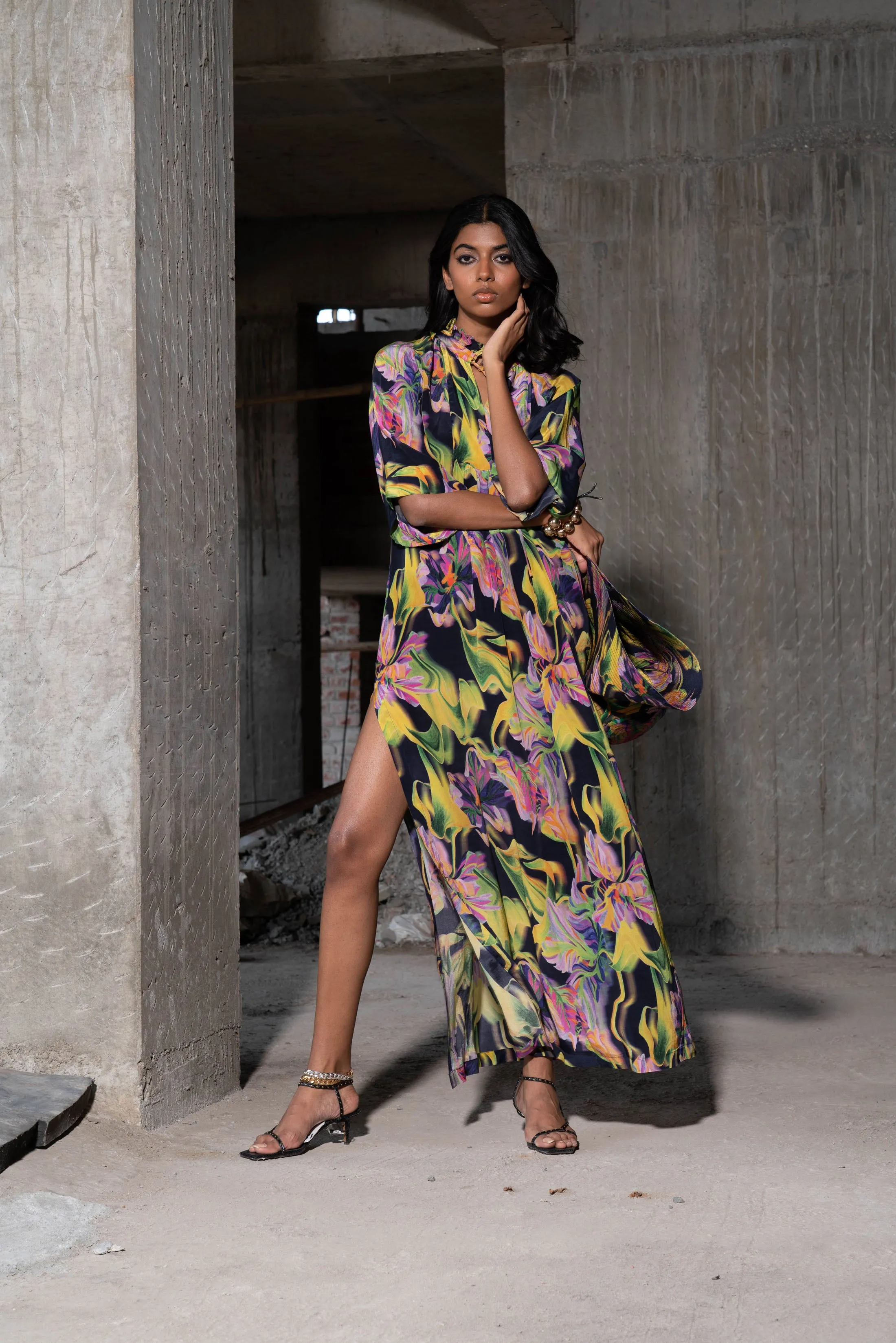 Wildflower Printed Maxi Dress With Slit