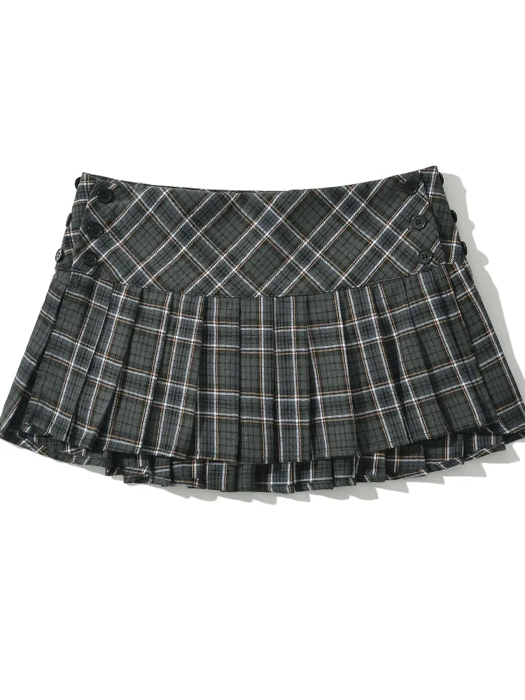 Women New Fashion Preppy Style Plaid Printed Pleated Mini Skirt Hot Sweet Low Waist Sexy Super Short Skirts