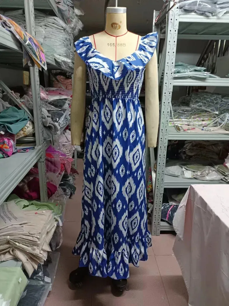 Women's Fashion Beach Long Print Maxi Dress - 2024 New Summer Collection