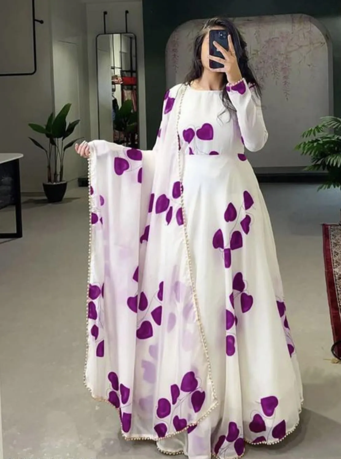 Women's Georgette Printed Gown Maxi Dress Collection Traditional Ethnic Embroidery Long Kurti Party Dresses Western Girls and Women Dress (2XL, Purpel)