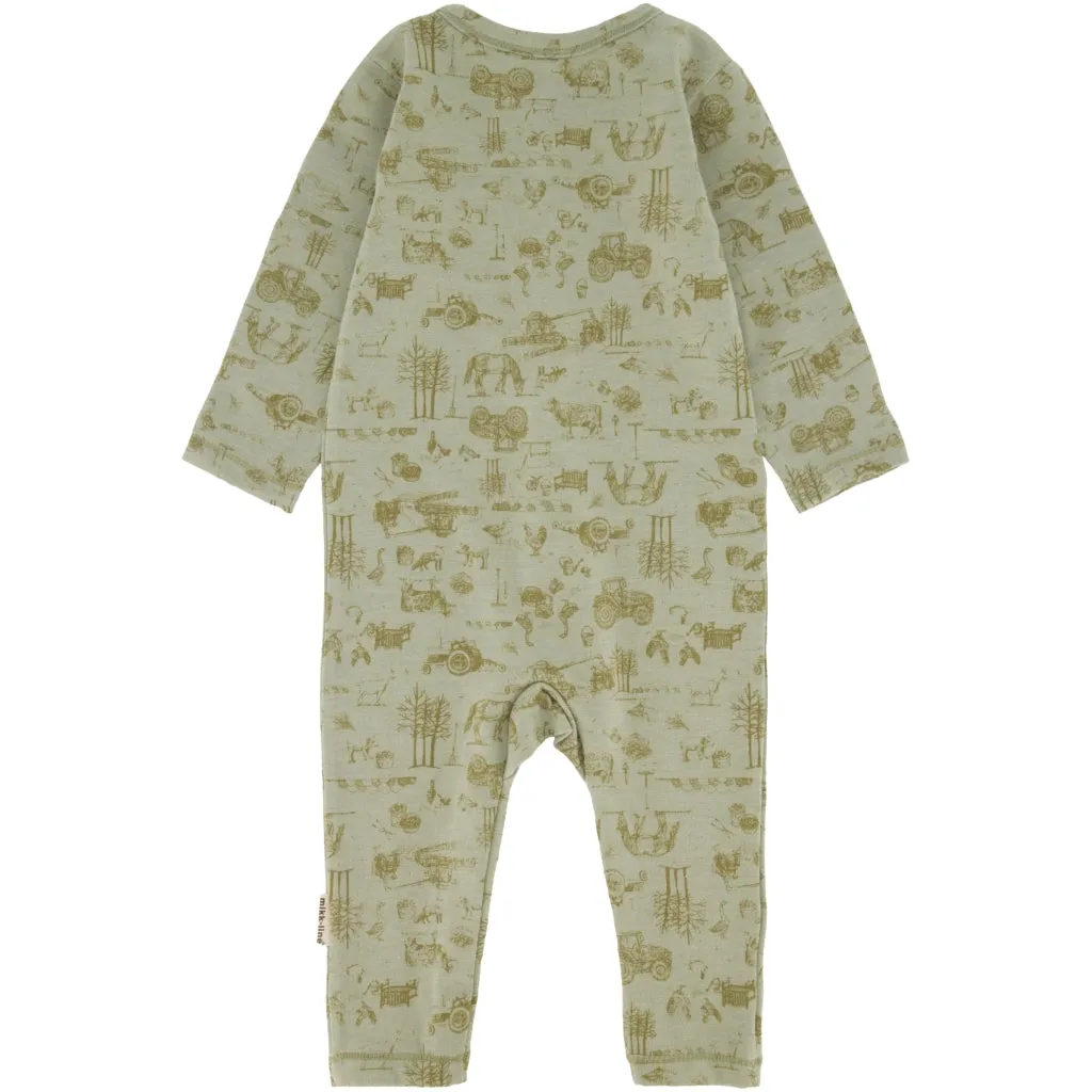 Wool/Bamboo Jumpsuit Long Sleeves (Printed) - Desert Sage