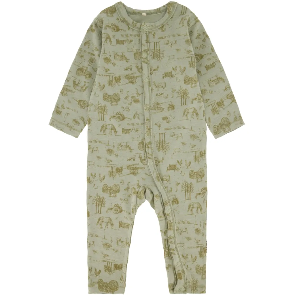 Wool/Bamboo Jumpsuit Long Sleeves (Printed) - Desert Sage