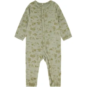 Wool/Bamboo Jumpsuit Long Sleeves (Printed) - Desert Sage