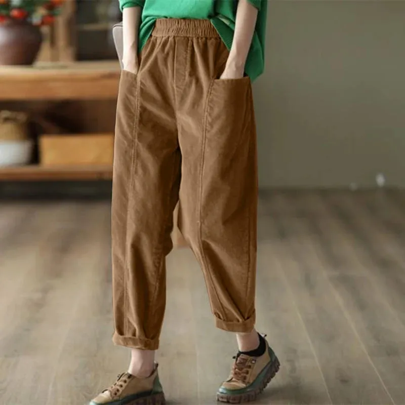 ZANZEA Women Loose Harem Trousers Long Pants 2024 Autumn Elastic Waist Pockets Pantalons Casual Fashion Solid Color Pants Femme